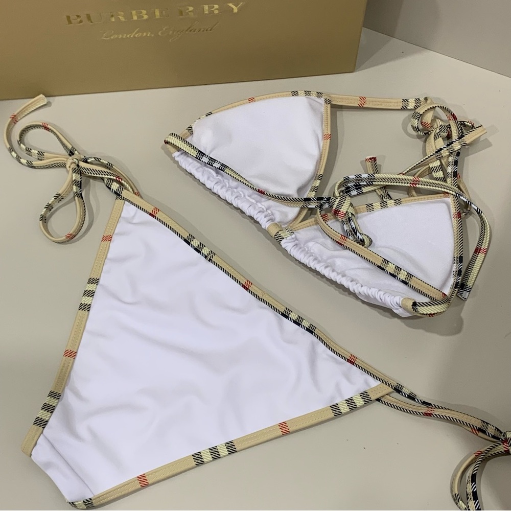 Burberry White Vintage Check Trim Triangle Bikini - Picture 3 of 3